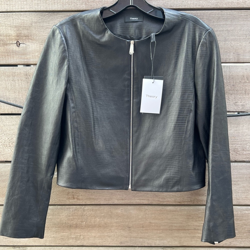 Theory Morene Cropped Lamb Leather Jacket NWT